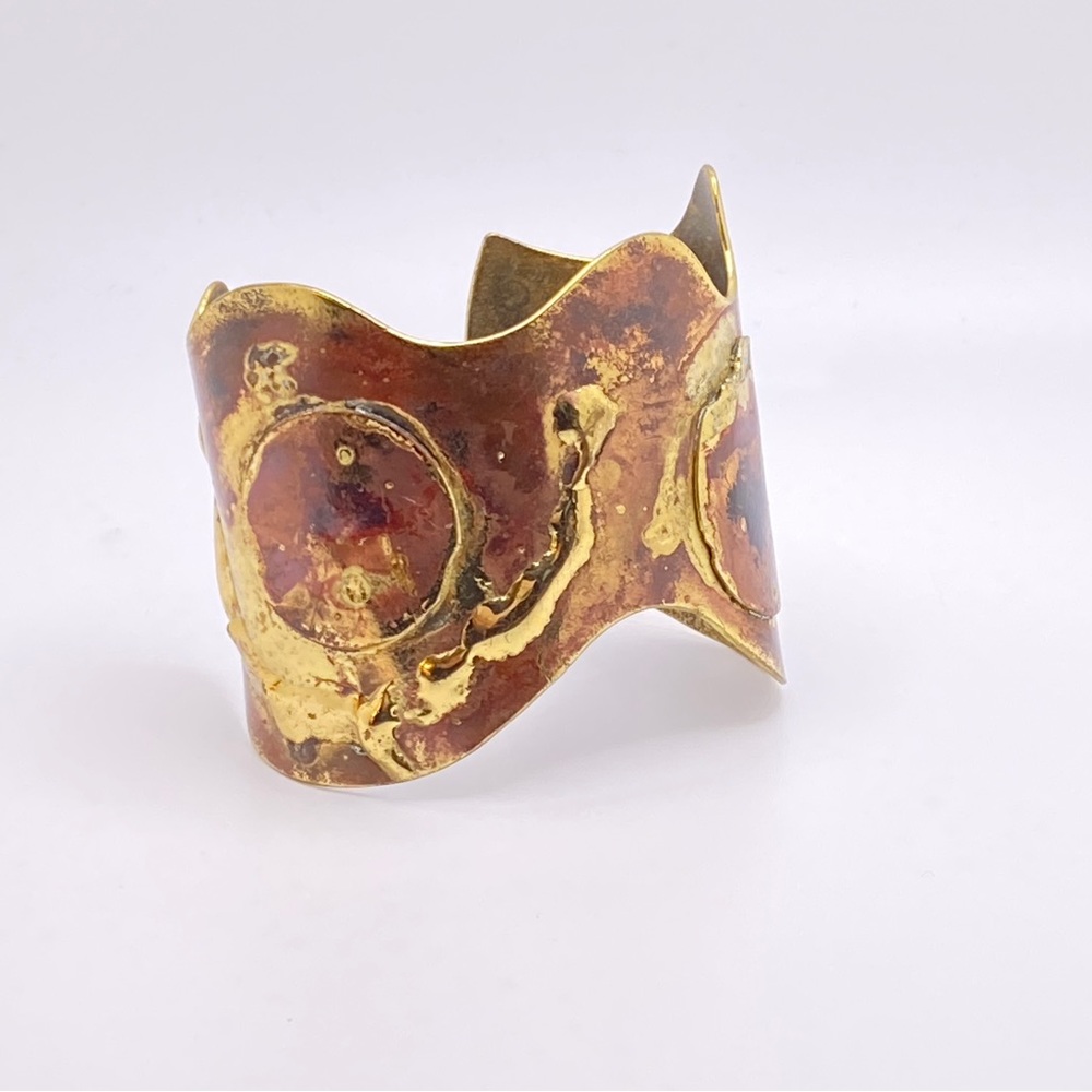 Copper Art Cuff Bracelet Sabbia maddalena bearzi vintage  boho flowing brass